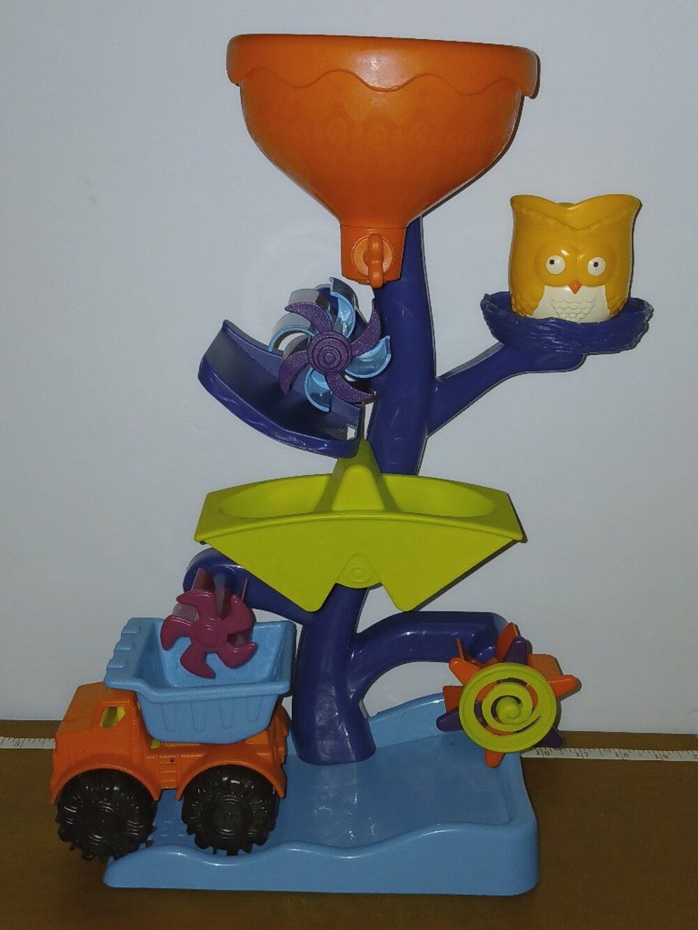 B Toys Owl About Waterfalls 3 Pc Large Water & Sand Wheel Dump Truck & Owl Cup